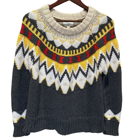 Aerie Festive Feels Crewneck Sweater Soft Oversized Fair Isle Gray Women’s Small - Picture 1 of 10